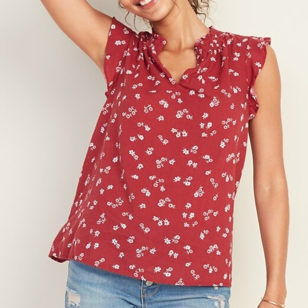 Old Navy Sleeveless Smocked-Neck Floral Blouse for Women, Small